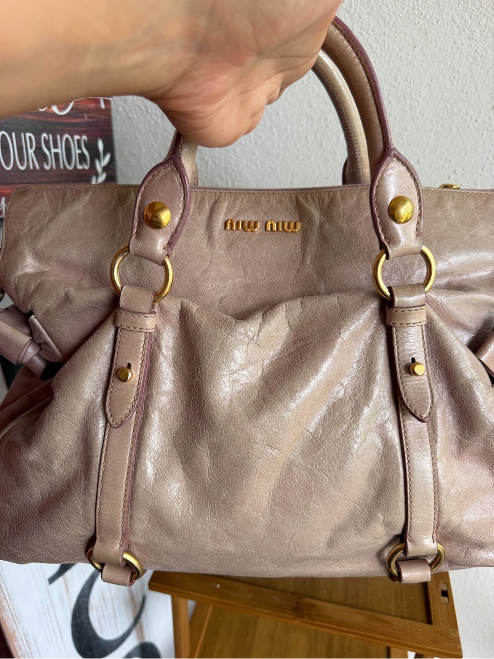 Miu Miu Blush Pink/Beige Leather Satchel with Gold Hardware - Picture 7 of 15
